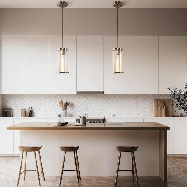 1-Light Nickel Pendant Light with Clear Glass Shade, Modern Industrial Lighting for Kitchen Island and Dining Room