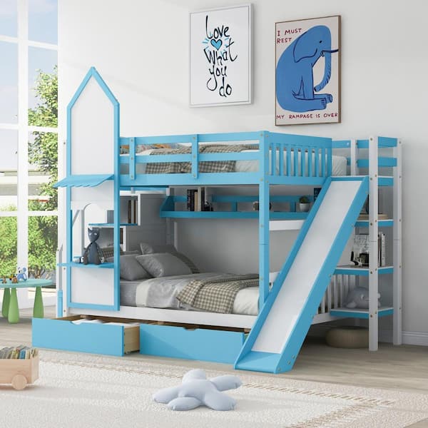 JASMODER Blue Fabric Frame Full Platform Bed for Home or Office