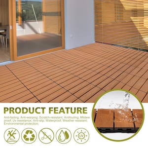 12 in. x 12 in. x 0.8 in. 6-Pieces Brown Composite Patio Deck Tiles, DIY Wood Plastic Interlocking Decking Tiles