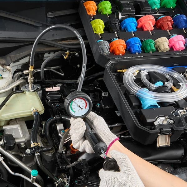 28 pcs Universal Radiator Pressure Tester Kit, Coolant Pressure Tester Kit with Manual Pump and Color-coded Test Caps