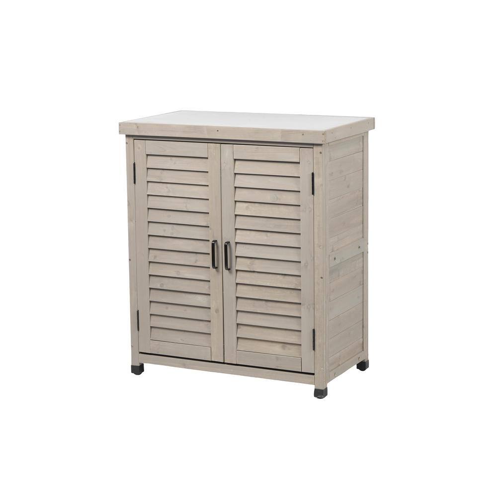 31 in. W x 36 in. H Gray Wood Outdoor Garden Potting Bench with Storage Cabinet and Metal Table Top for Outdoor, Patio