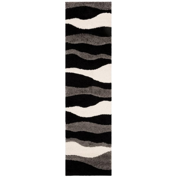 Florida Shag Gray/Black 2 ft. x 8 ft. Geometric Runner Rug