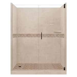Espresso Diamond Hinged 32 in. x 60 in. x 80 in. Left Drain Alcove Shower Kit in Brown Sugar and Old Bronze Hardware
