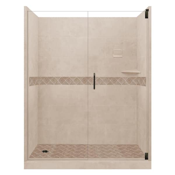 American Bath Factory Espresso Diamond Hinged 32 in. x 60 in. x 80 in. Left Drain Alcove Shower Kit in Brown Sugar and Old Bronze Hardware