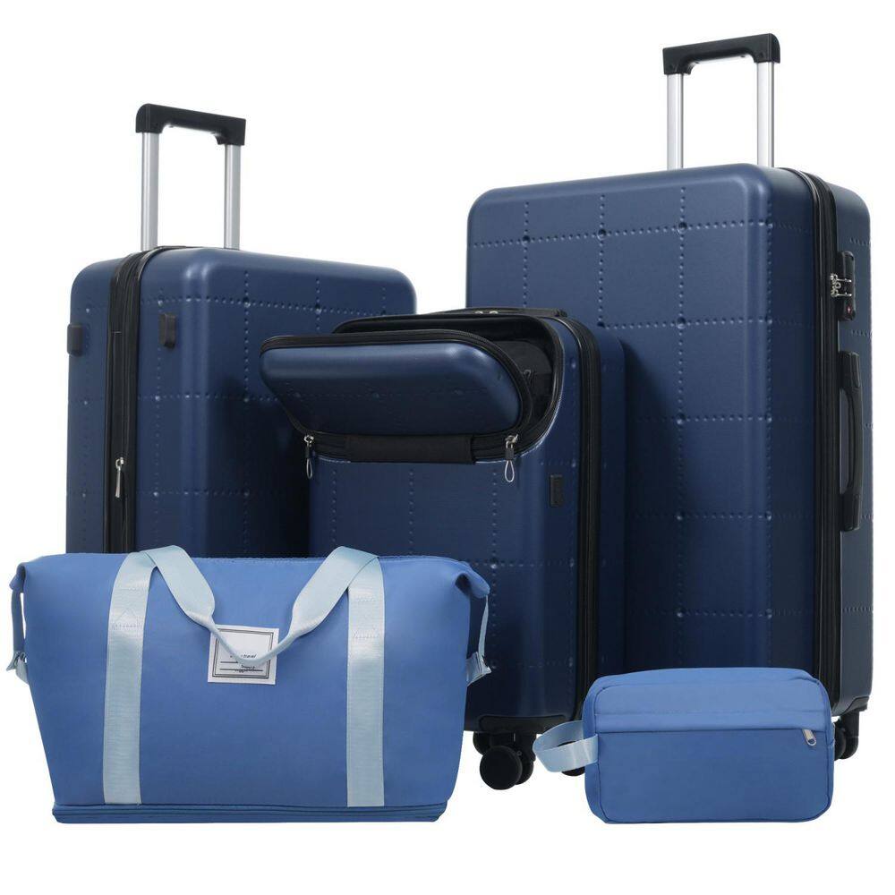 5 Pieces Luggage Set Blue ABS Plastic Hardside w/ Spinner Wheels, USB Functionality Half-opening Expandable TSA Lock price history on PriceWatchPro