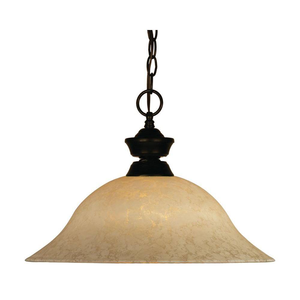 16" Bronze and Glass Pendant Light with Gold Mottle Shade