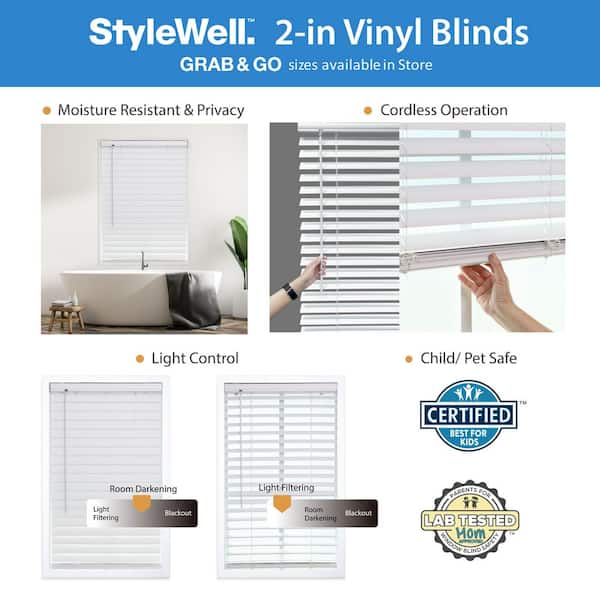 White Cordless Room Darkening Premium Vinyl Blinds with 2 in. Slats - 35 in. W x 64 in. L