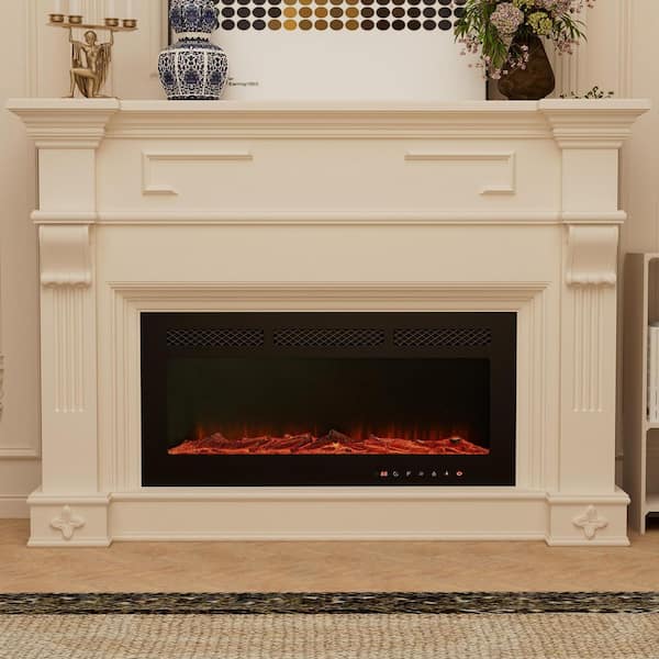 36 in. Wall-Mounted Electric Fireplace with 12-Flame Colors, Logs and Crystals, Adjustable Thermostat and Remote Control