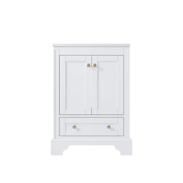 Modern 24 in. Solid Wood Single Sink Freestanding White Bath Vanity with White Ceramic Top