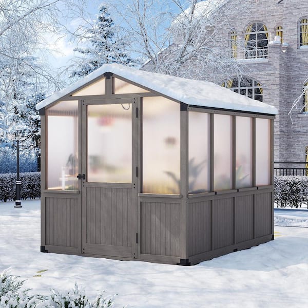 Sizzim 6 ft. x 8 ft. Wooden Garden Plant Greenhouse for Outdoors