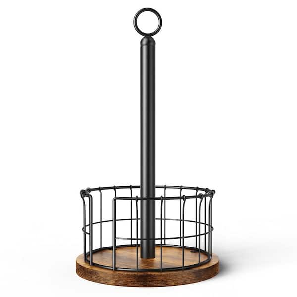 Countertop Mount Rustic Brown Weighted Paper Towel Holder Stand with Anti-Slip Base for Kitchen and Bathroom