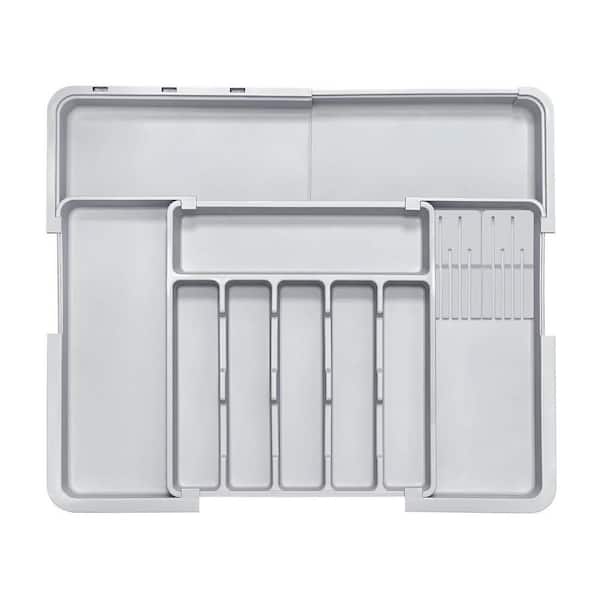 In-Drawer Plastic Knife Storage Organizer with 2 Removable Knife Holders, Expandable Utensil Tray, Anti-Slip Base
