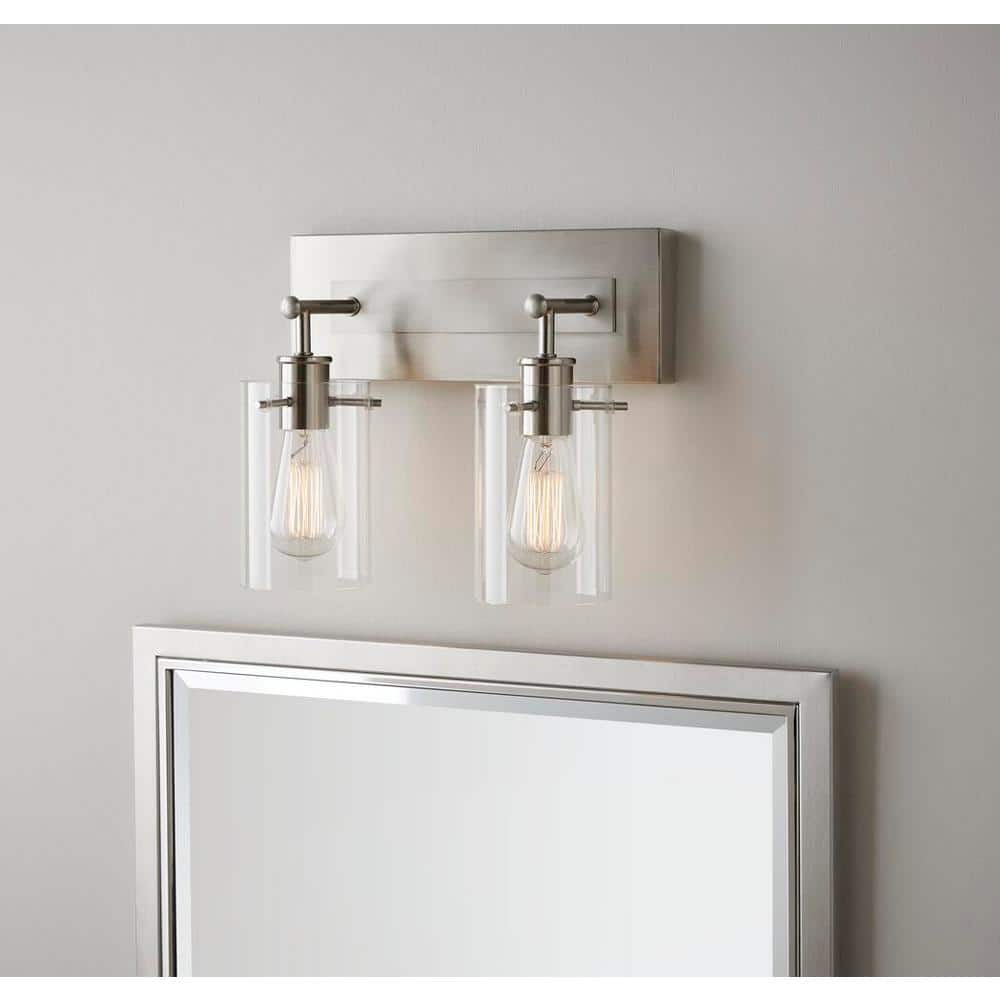 Hampton Bay Regan 12.75 in. 2-Light Brushed Nickel Vanity Light