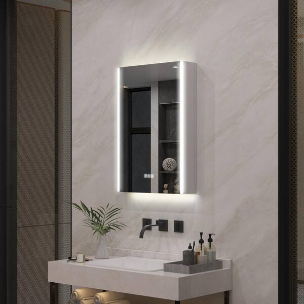 WELLFOR Chic 20 in. W x 30 in. H Rectangular Aluminum Medicine Cabinet with Mirror, LED Lights, Anti-Fog, Left Soft Close Door