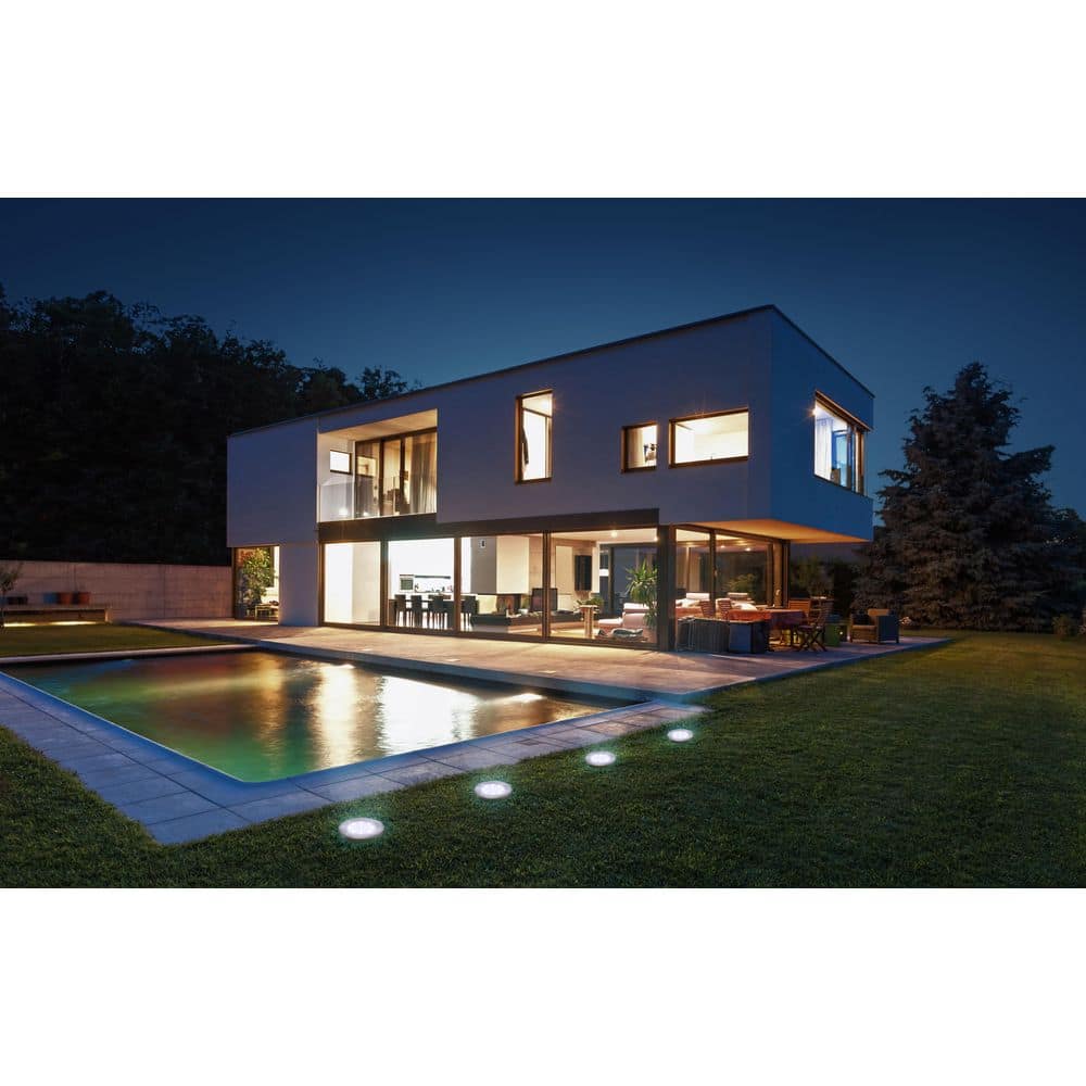 Solar Silver Warm White Integrated LED Weather Resistant In-Ground Disk Path Light (4-Pack) price history on PriceWatchPro