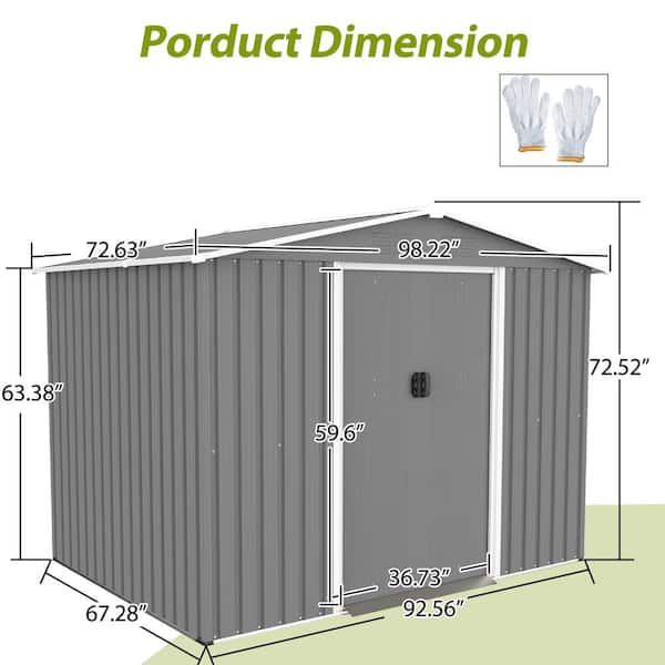 Gray 8 ft. W x 6 ft. D Outdoor Metal Storage Shed with Foundation