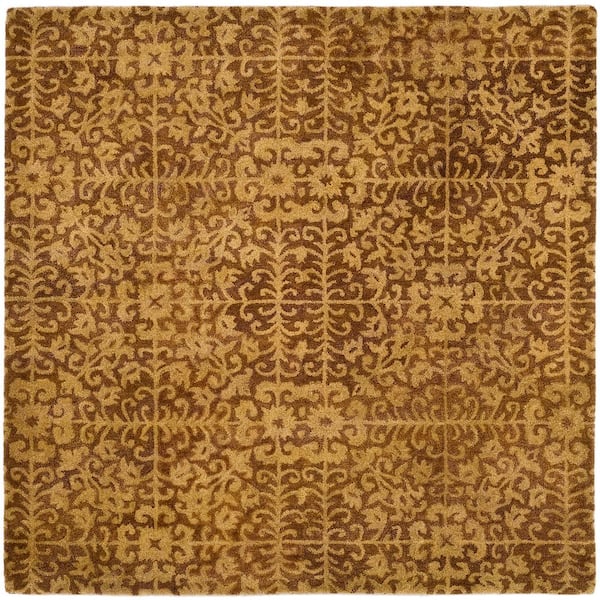 SAFAVIEH Antiquity Gold/Beige 6 ft. x 6 ft. Square Floral Area Rug