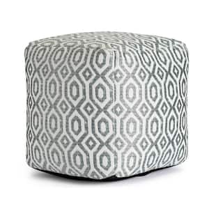 Zuma Teal 18 in. x 18 in. x 18 in. Teal and Ivory Pouf