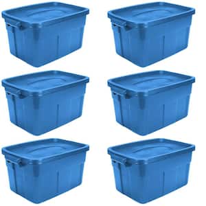 14 Gal. Plastic Durable Storage Bin with Lid in Blue (6-Pack)