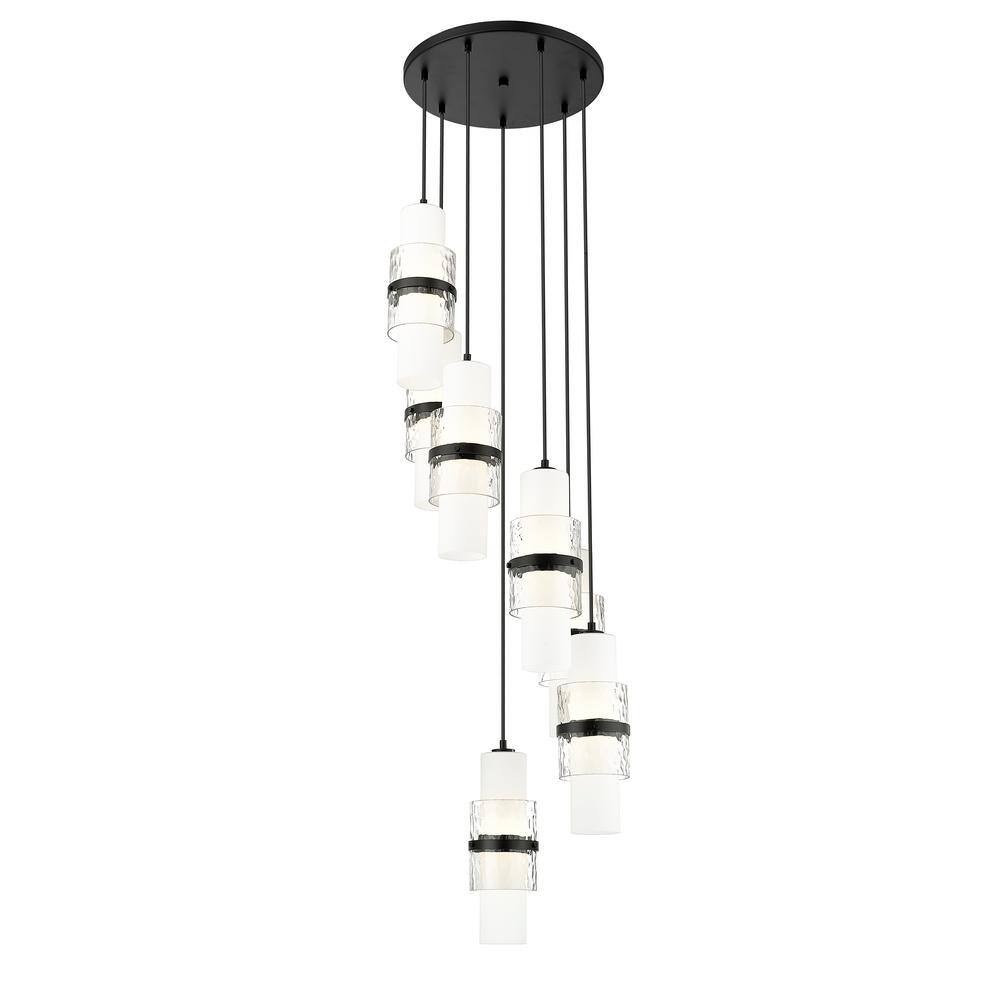 Matte Black Spiral 7-Light Chandelier with Glass Shades