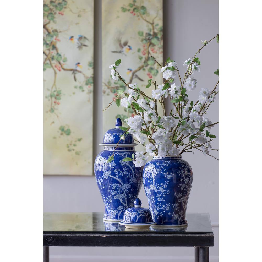 Blue and White Porcelain Ginger Jar with Lid, 18"