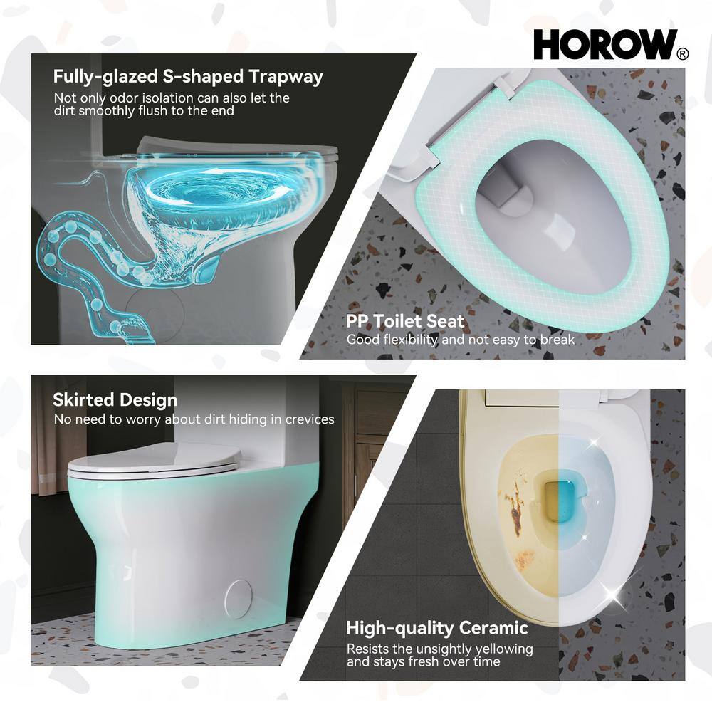 White Ceramic Dual Flush Elongated One-Piece Toilet