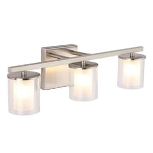 18 in. 3 Light Brushed Nickel Vanity Light with Milky Glass shde