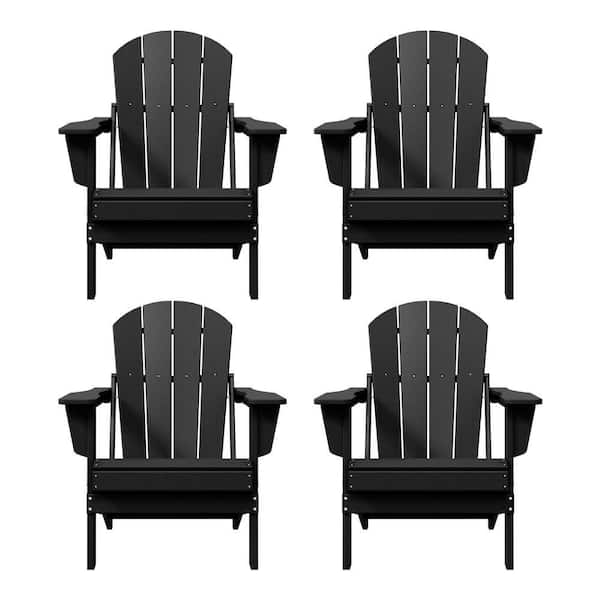 Laguna 4-Pack Fade Resistant Outdoor Patio HDPE Poly Plastic Classic Folding Adirondack Chairs in Black