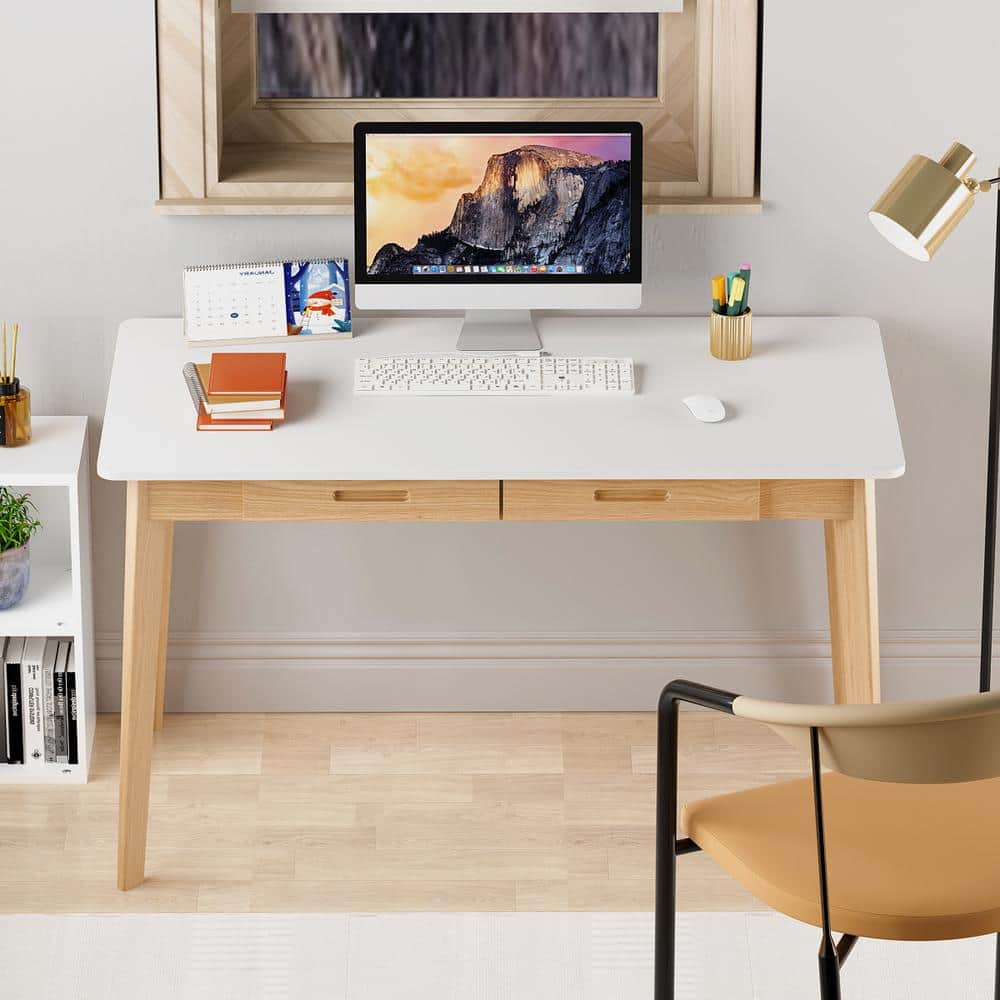 【kimichi】DUENDE FRANK DESK ホワイト FUFU&GAGA 39.4 in. W-29.5 in. H White MDF Computer Desk with