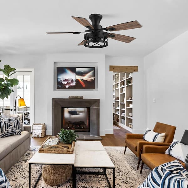 42 in. Smart Outdoor Indoor Black Standard Flush Mount Ceiling Fans with E26 Base Lights and Remote/WIFI/Alexa