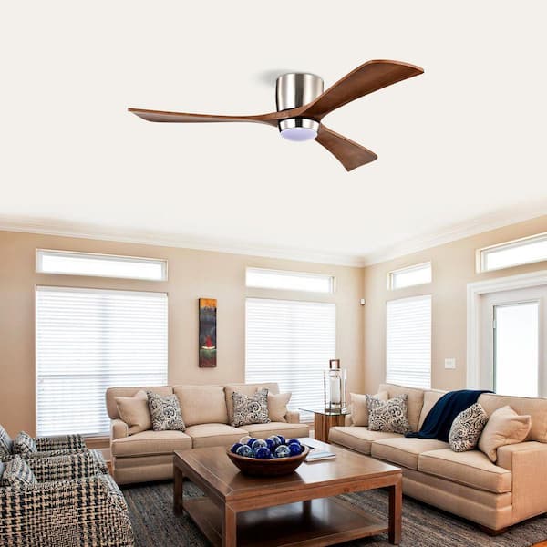 52 in. Indoor/Outdoor Nickel with Bronze Blades Flush Mount Ceiling Fan with Dimmable LED Light and Remote Control