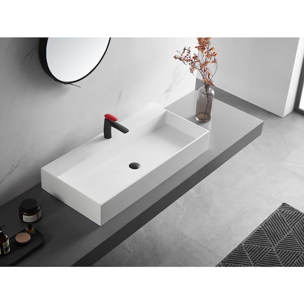 47 in. Wall-Mount Install or On Countertop Bathroom Sink with Double Faucet Hole in Matte White