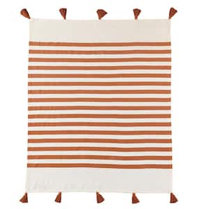 Bay Adobe Orange/White Hand-Woven Striped Coastal Organic Cotton Throw Blanket
