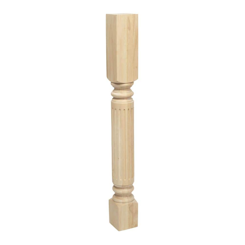 Elegant 35" Unfinished Solid Hardwood Fluted Kitchen Island Support Leg
