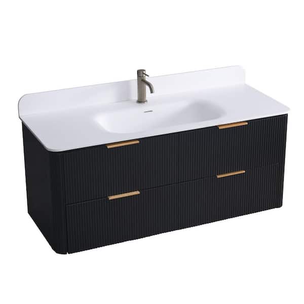 CosmicSky 48 in. Single Sink Floating Bath Vanity in Black Oak with White Integrated Acrylic Top Basin (Assembled)