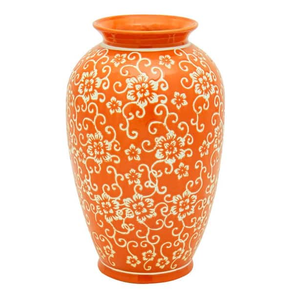 Red Lantern 14 in. White Flowers on Orange Tung Chi Decorative