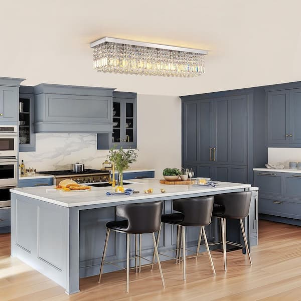 40 in. Modern 8-Lights Rectangle Crystal Chandelier with K9 Crystal Flush Mount Ceiling Lights Fixture