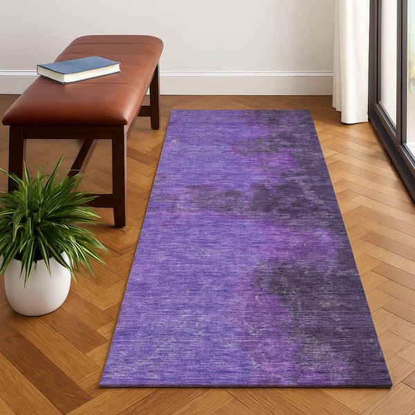 Mayfield Premium Machine Washable Abstract AMF1742 Eggplant 2 ft. 3 in. x 7 ft. 6 in. Runner Rug