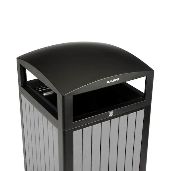 Covered 40 Gal. Gray Outdoor Trash Can with Slatted Recycled