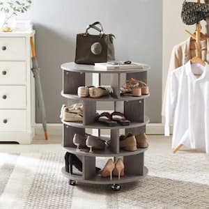 31.1 in. H x 23.6 in. W Round Pushable Grey Wood Shoe Storage Cabinet on wheels