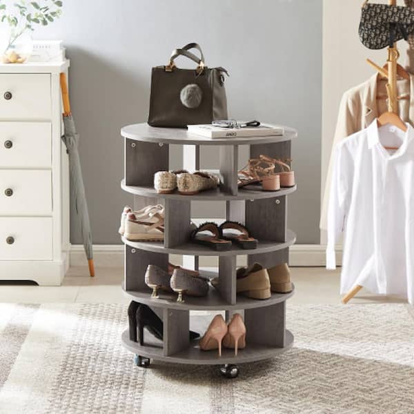 Unbranded 31.1 in. H x 23.6 in. W Round Pushable Grey Wood Shoe Storage Cabinet on wheels