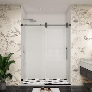 54 in. W x 76 in. H Single Sliding Frameless Shower Door in Matte Black with Easy-Clean 3/8 in. Glass