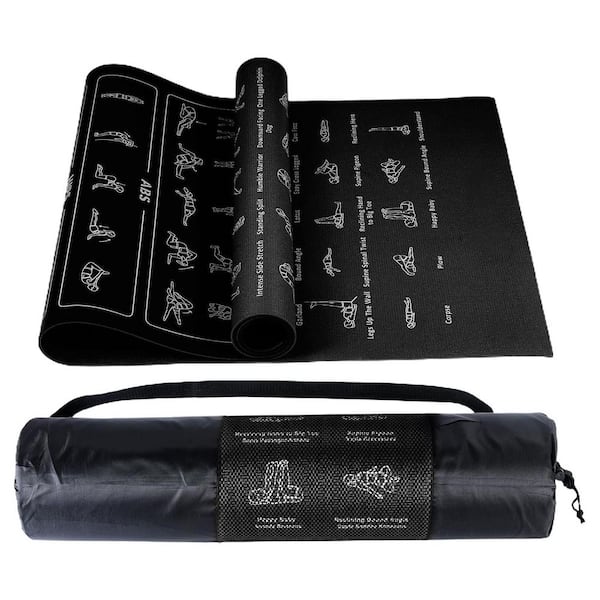 68 ft. Gray Non-Toxic Instructional Yoga Mat with 75 Illustrated Poses Non-Slip Surface for Home Workout 1 Piece
