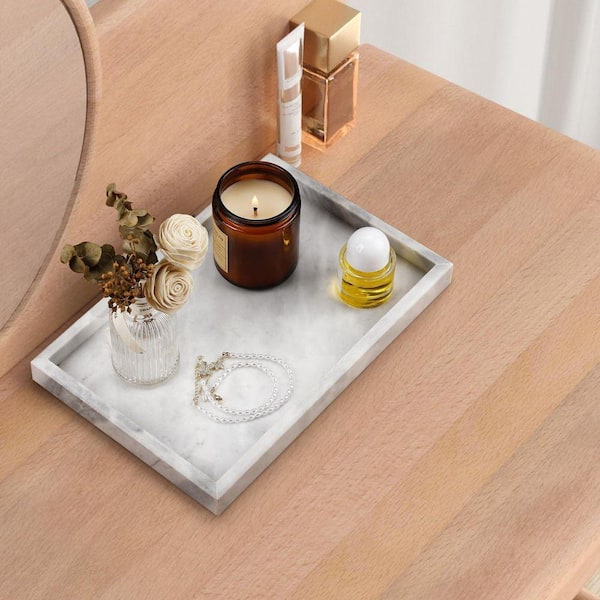 White Genuine Marble Tray, 12 in. x 8 in. x 1.2 in. for Vanity