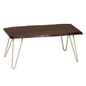 40 in. Elm/Gold Rectangle Wood Top Coffee Table with Live Edge