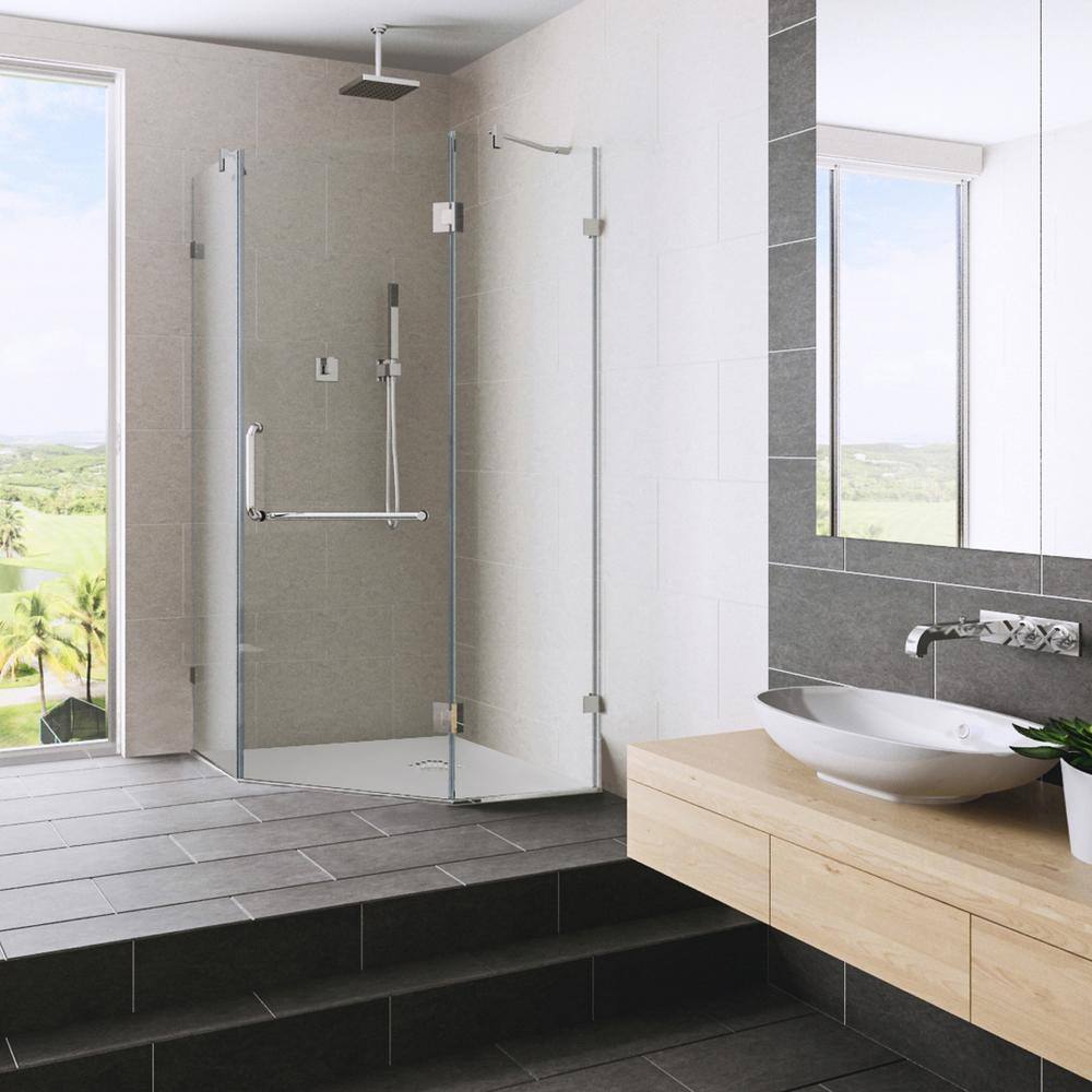 Piedmont Frameless Neo-Angle Shower Enclosure with Clear Glass and Brushed Nickel Hardware