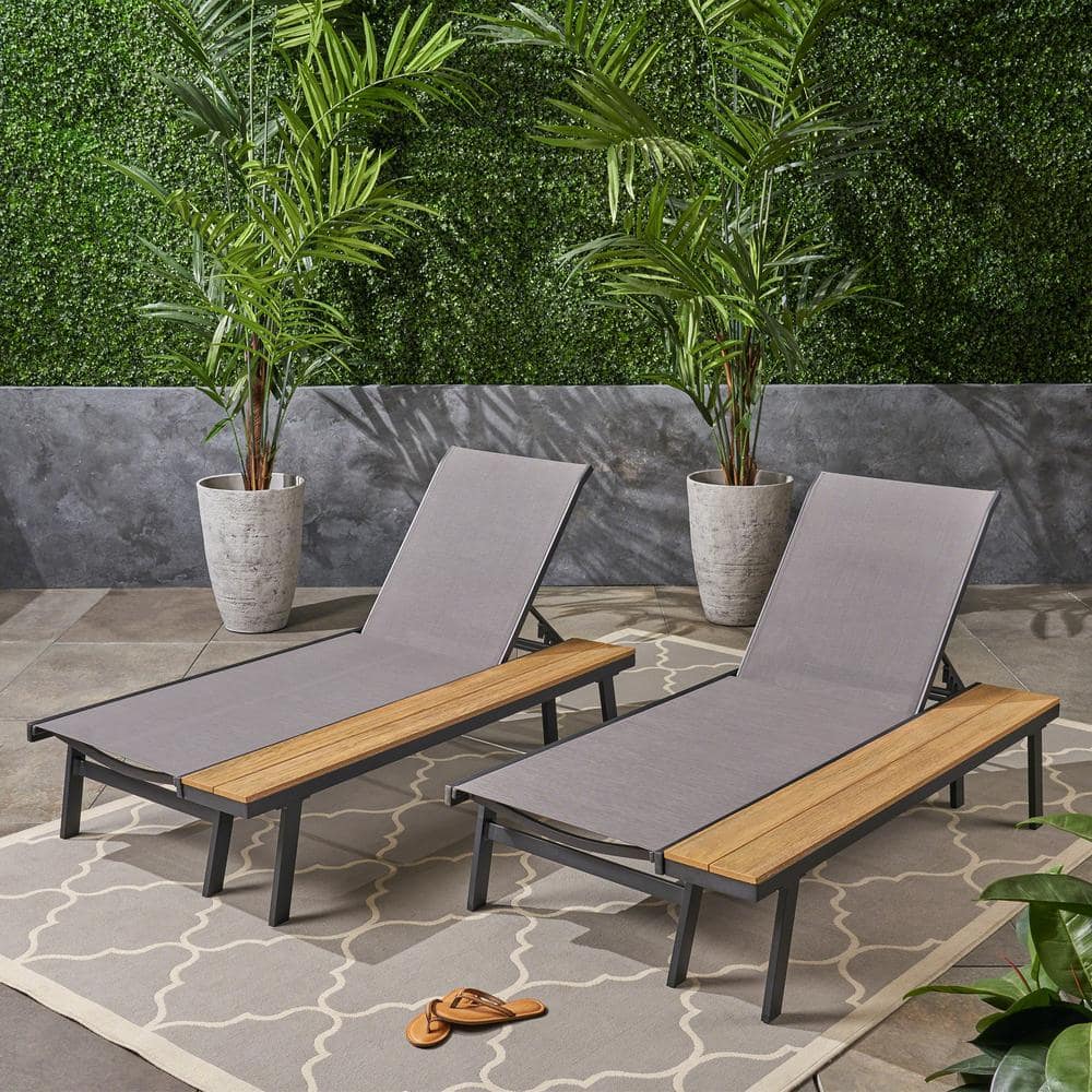 Gray Outdoor Chaise Lounge with Attached Wood Side Table (2-Pack) price history on PriceWatchPro