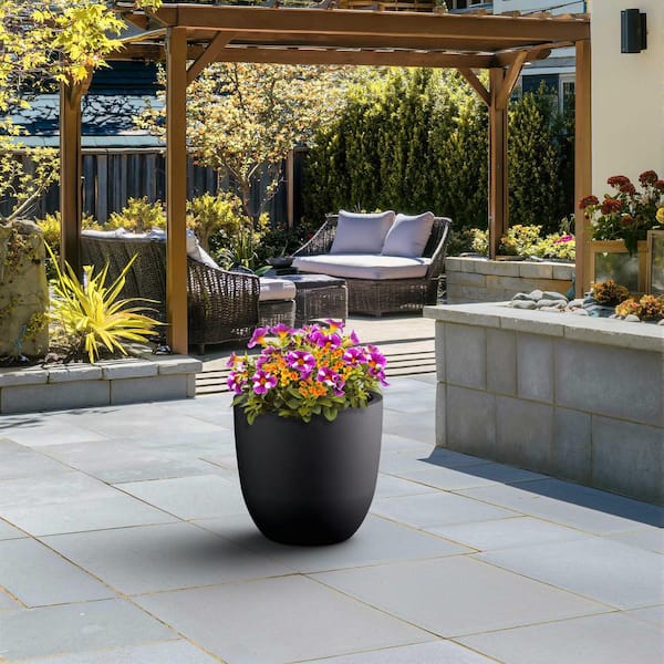 Morrava 18 in. Large Charcoal Black (Enhanced Interior) Concrete Round Planter / Pot with Drainage Holes