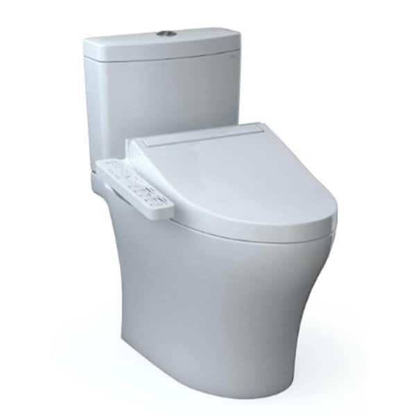 TOTO Aquia IV Cube 12 in. Rough In Two-Piece 0.8/1.28 GPF Dual Flush Elongated Toilet in Cotton White with C2 Washlet Seat