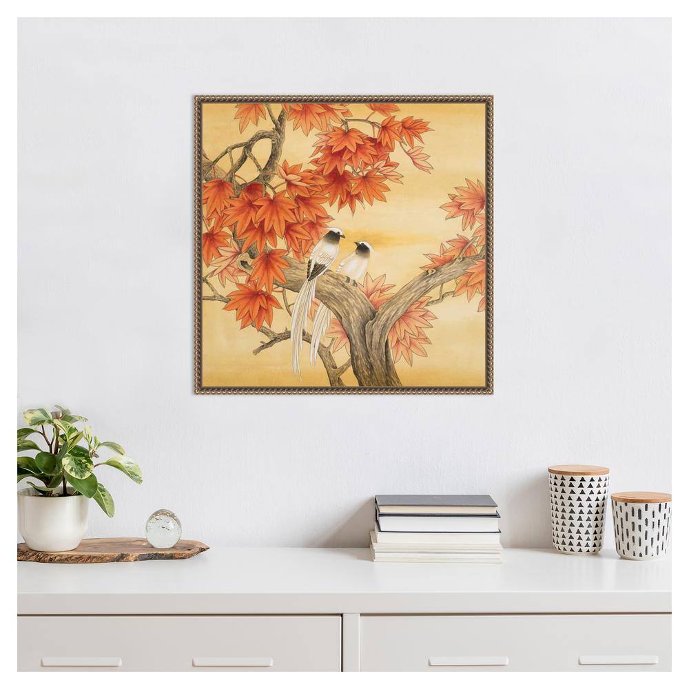 Autumn Love Birds Beaded Framed Canvas Wall Art
